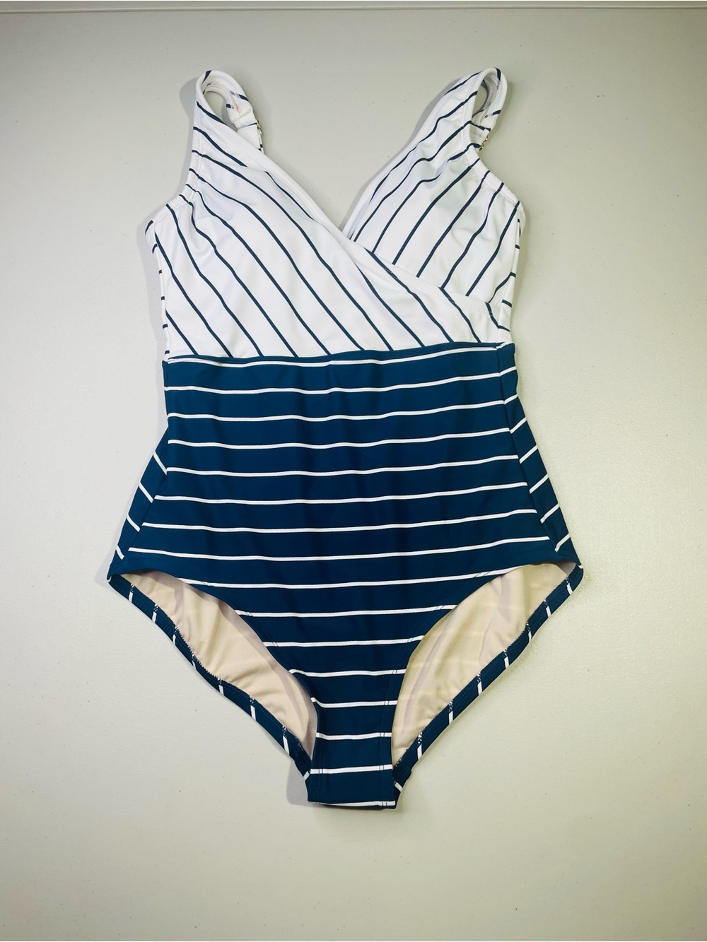 NWT Kona Sol Medium Navy & White Striped One-Piece Swimsuit